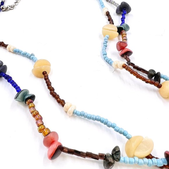 NWOT – Mother of Pearl Teardrop Pendant Seed Bead 16” Silver Tone Necklace - Picture 6 of 8